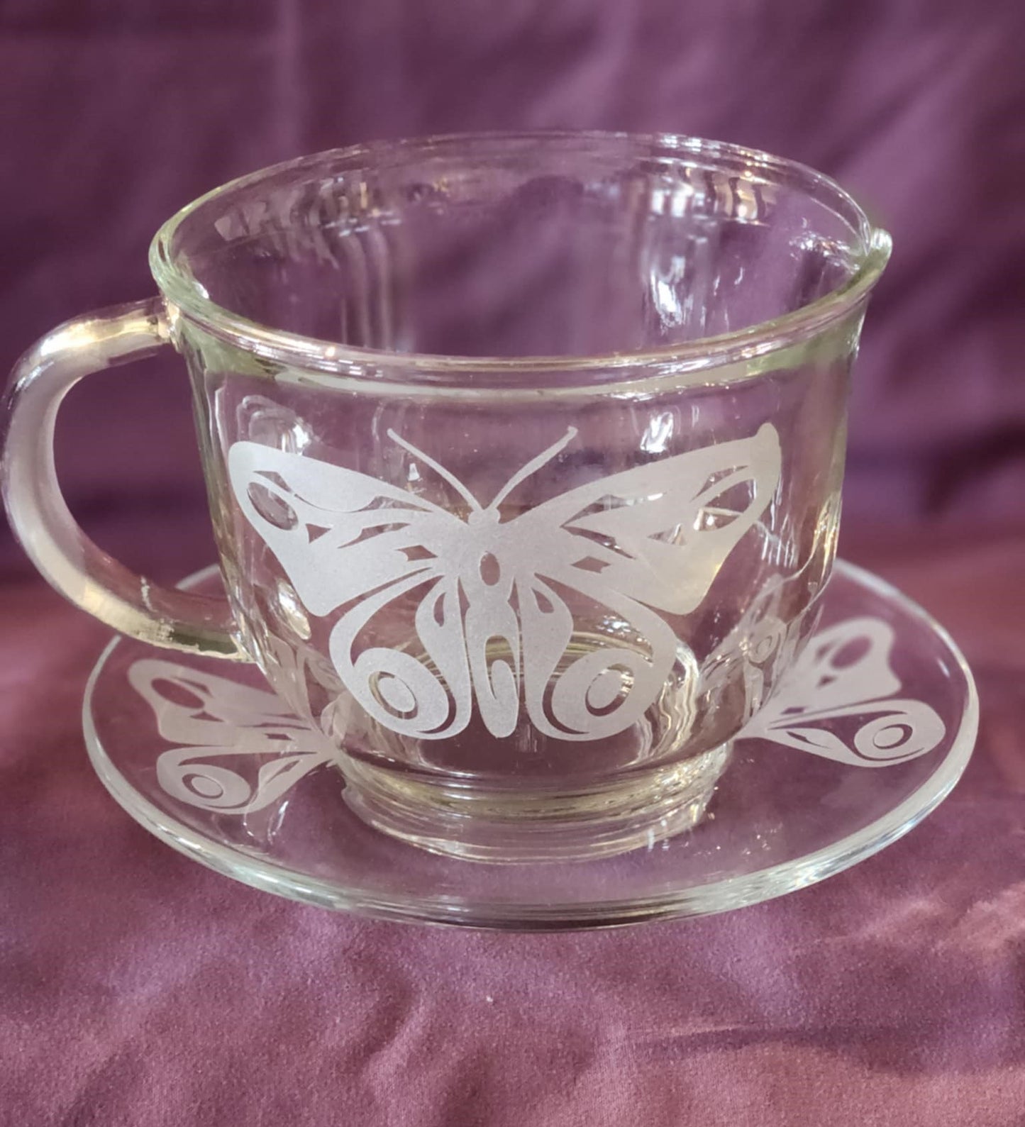 Glass Teacup and Saucer Set