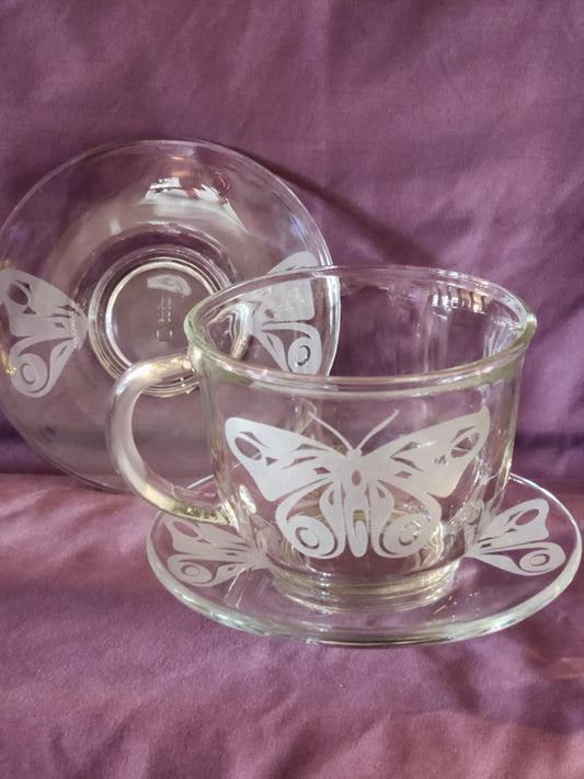 Glass Teacup and Saucer Set